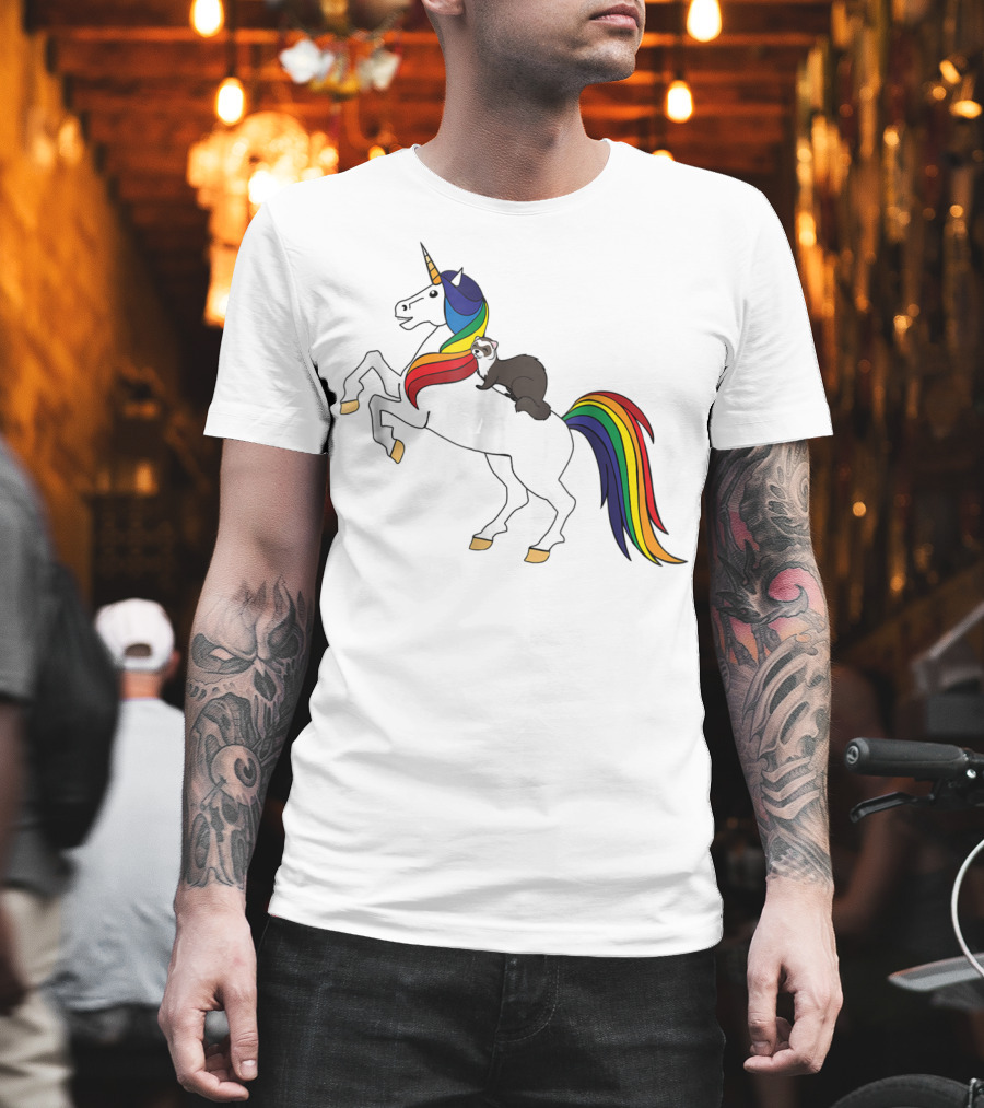 Ferret Riding Rainbow Unicorn T-Shirt