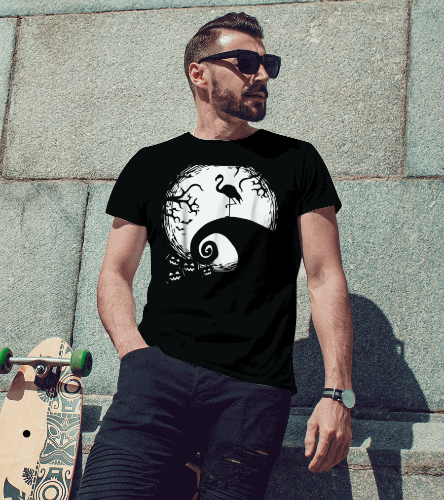 Nightmare Before Christmas Style Flamingo Moon Scene T-Shirt