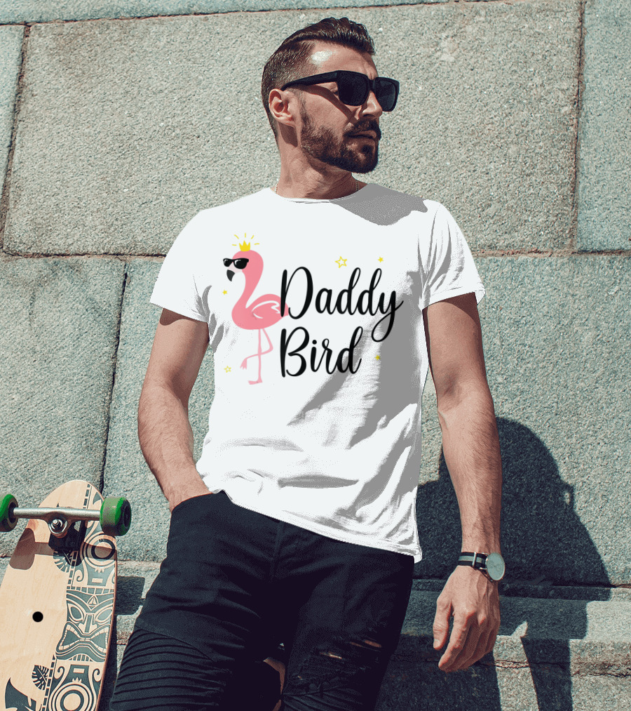 Daddy Bird Flamingo With Crown And Sunglasses Stars T-Shirt