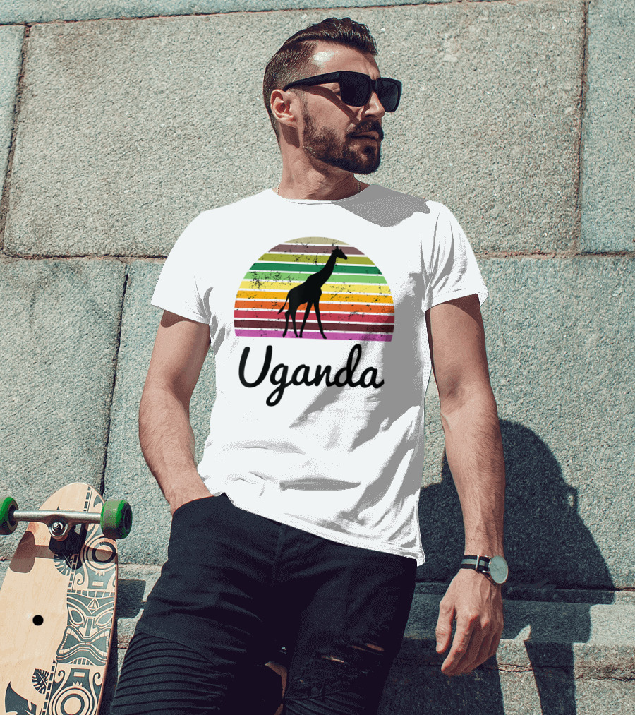 Uganda Giraffe Vintage Sunset Safari T-Shirt