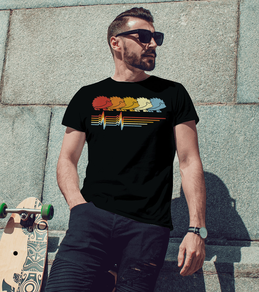 Hedgehog Heartbeat Retro Animal Lover T-Shirt