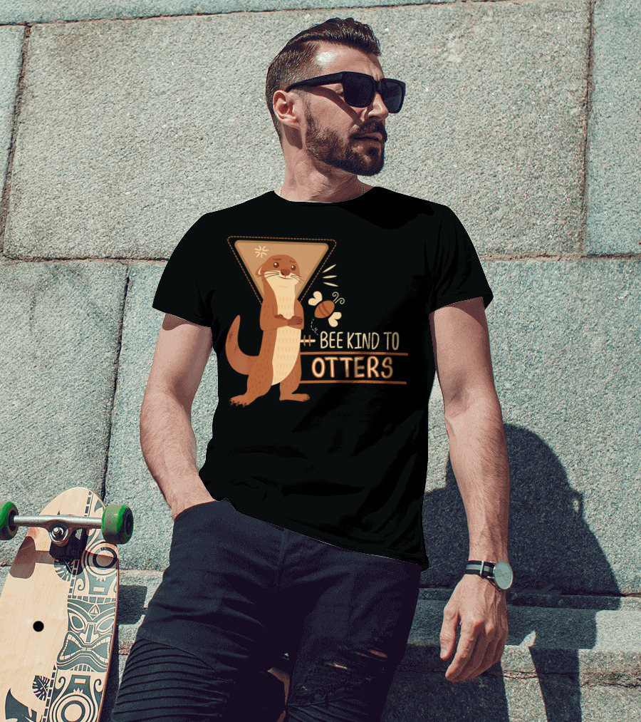 Bee Kind To Otters Otter With Bee And Geometric Background T-Shirt