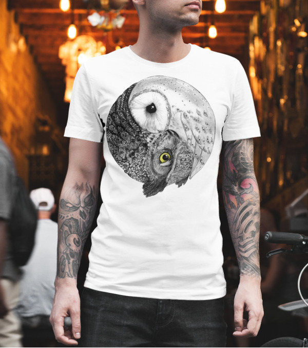 Yin Yang Black and White Owl T-Shirt Yin Yang Black and White Owl T-Shirt
