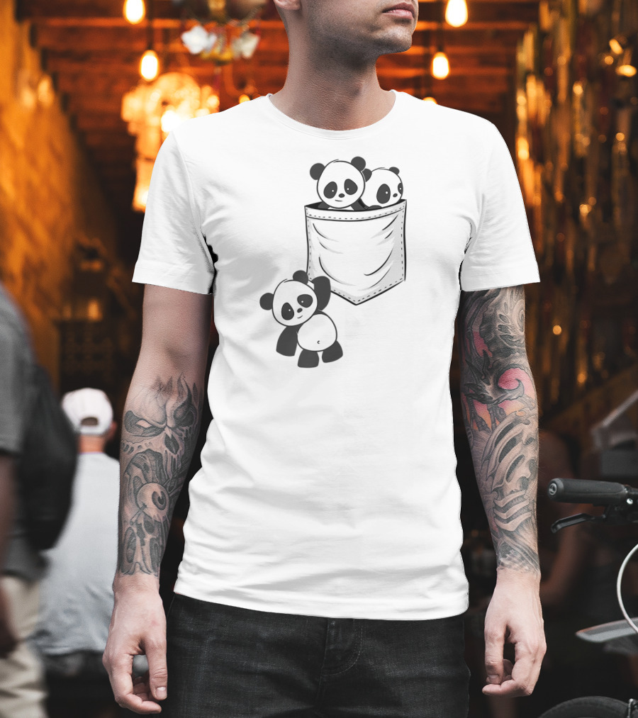 Kawaii Baby Pandas In Pocket For Panda Lovers T-Shirt