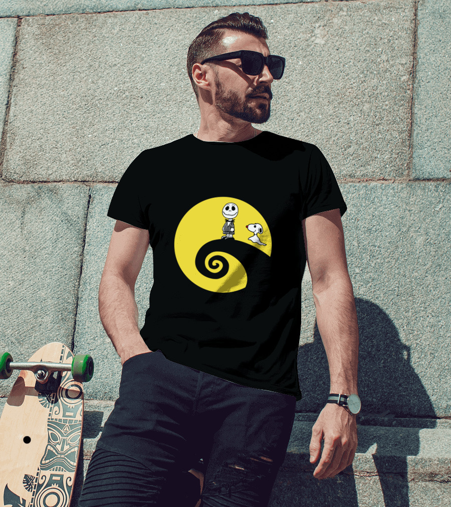 Jack Skellington And Snoopy Crossover In The Peanuts Movie Halloween Scene T-Shirt
