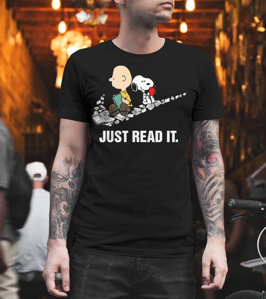 Just Read It Snoopy and Charlie Brown Peanuts Swoosh Books T-Shirt