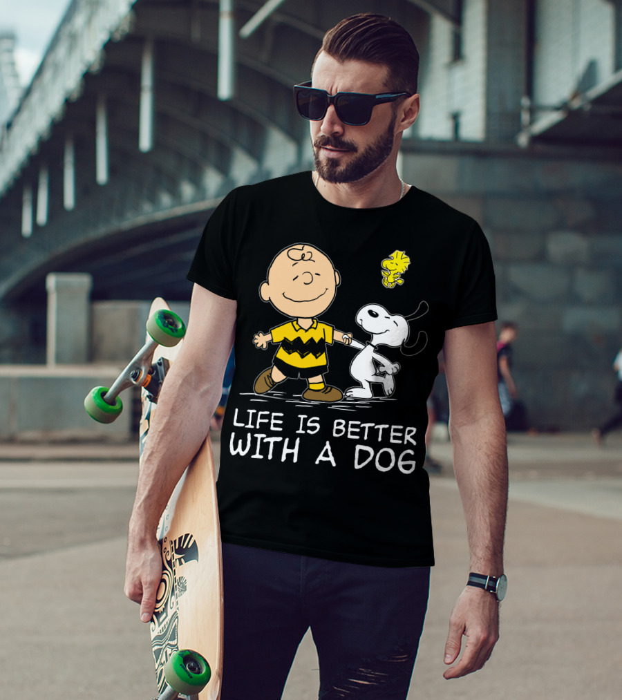 Life Is Better With A Dog Snoopy Charlie Brown Woodstock Peanuts T-Shirt