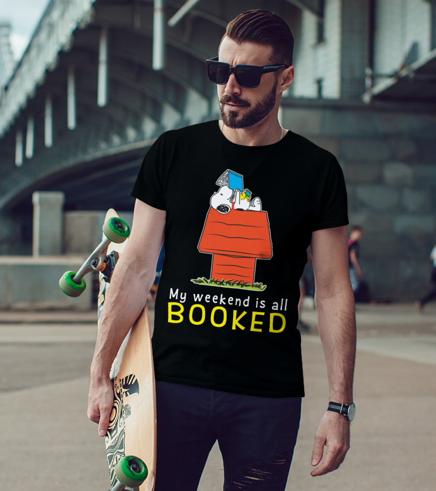 Snoopy My Weekend Is All Booked Peanuts Movie Doghouse Reading T-Shirt