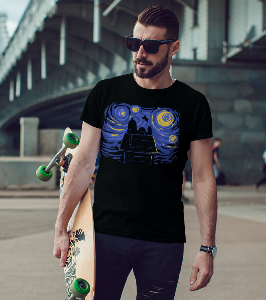 Van Gogh Starry Night Snoopy Peanuts Iconic T-Shirt