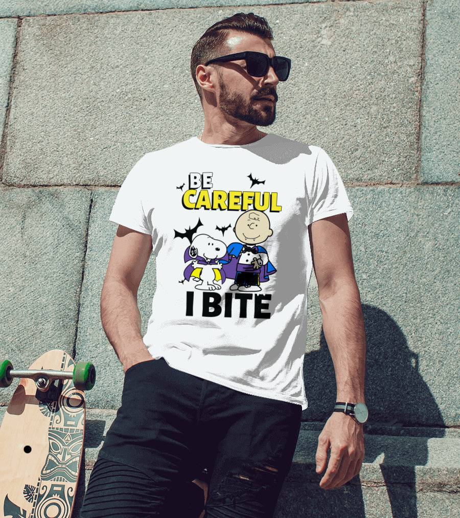 Be Careful I Bite Snoopy And Charlie Brown Halloween Peanuts Movie T-Shirt