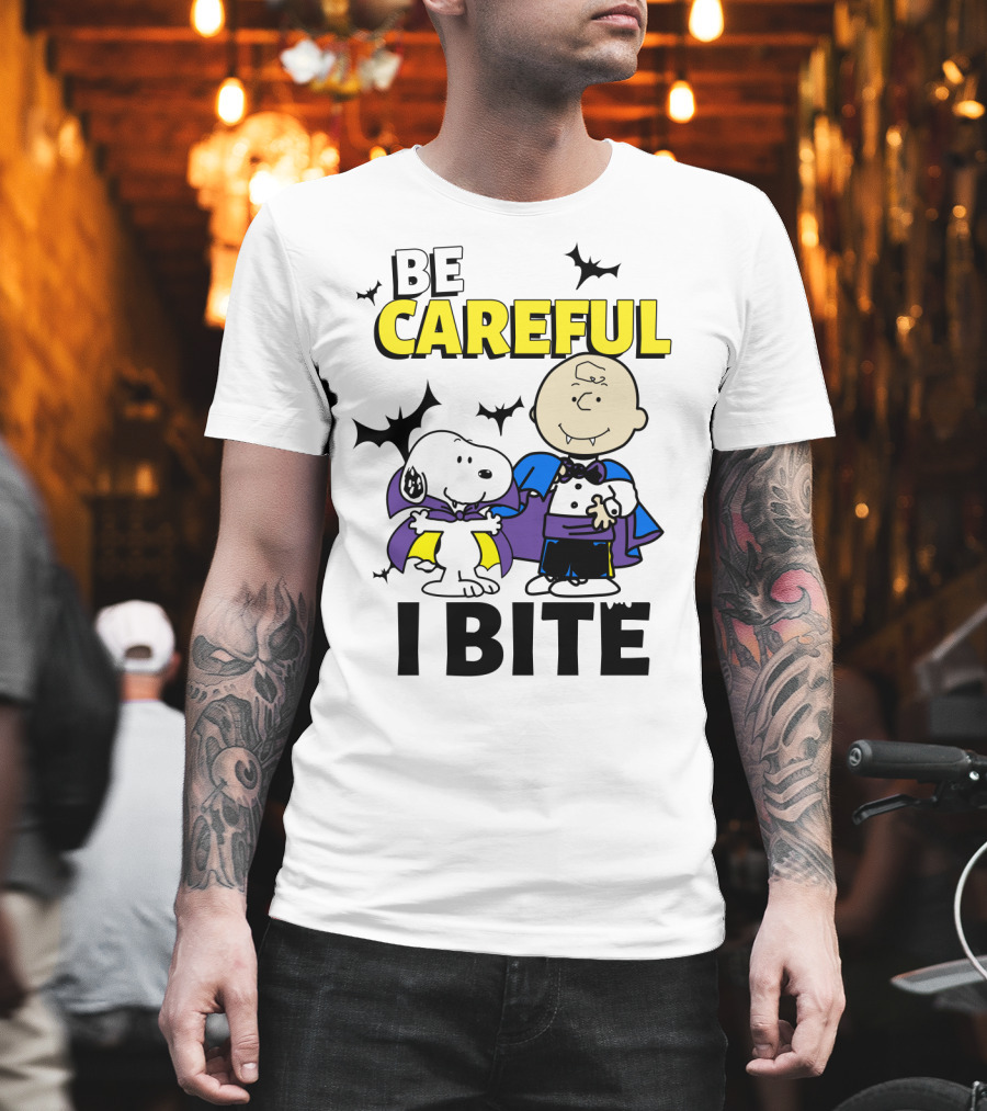 Be Careful I Bite Snoopy And Charlie Brown Halloween Peanuts Movie T-Shirt