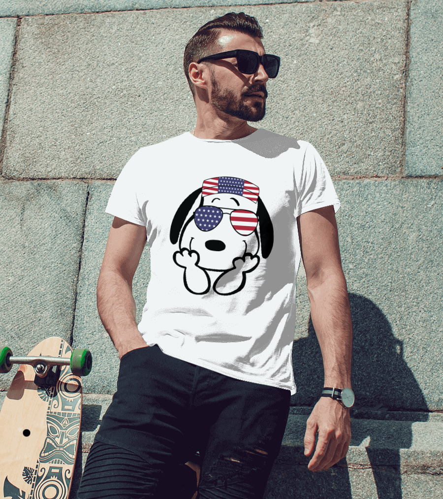 Snoopy American Flag Sunglasses The Peanuts Movie Dog T-Shirt