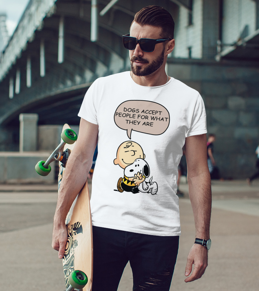 Snoopy Peanuts Dogs Accept People For What They Are Hugging Scene T-Shirt