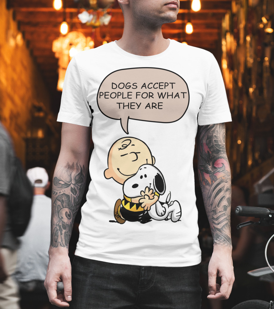 Snoopy Peanuts Dogs Accept People For What They Are Hugging Scene T-Shirt