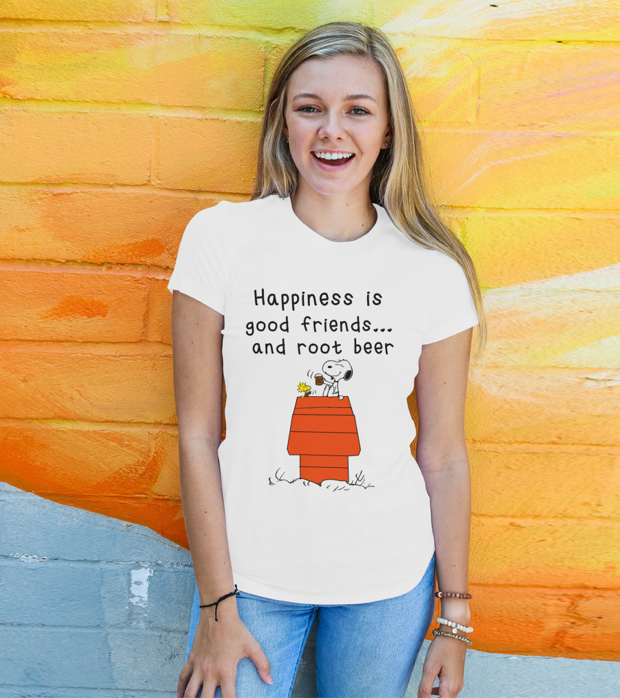 Happiness Is Good Friends And Root Beer With Snoopy And Woodstock Peanuts Movie T-Shirt
