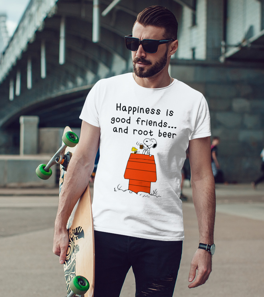 Happiness Is Good Friends And Root Beer With Snoopy And Woodstock Peanuts Movie T-Shirt