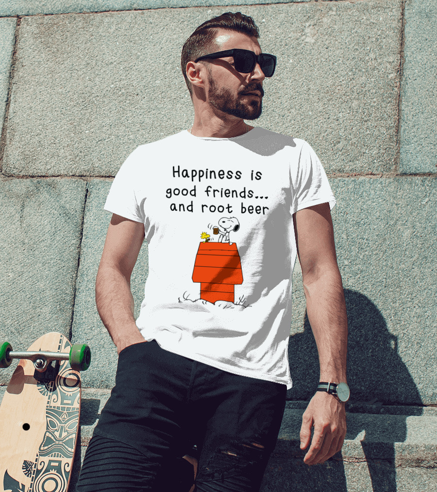Happiness Is Good Friends And Root Beer With Snoopy And Woodstock Peanuts Movie T-Shirt