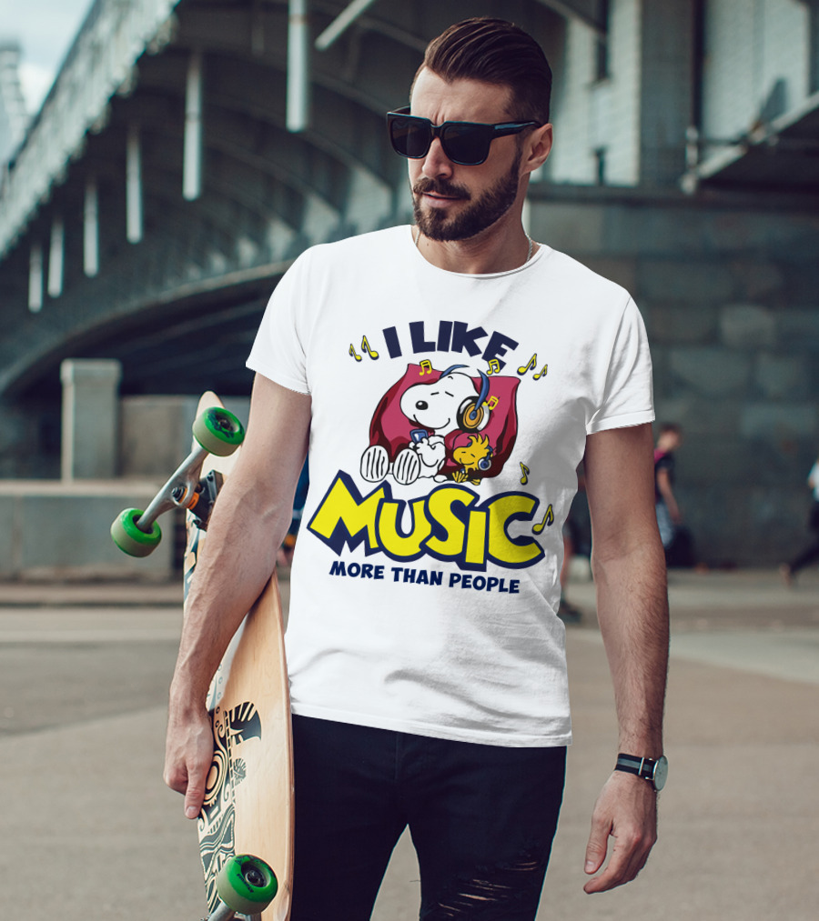 I Like Music More Than People Snoopy Listening With Headphones Peanuts Movie T-Shirt