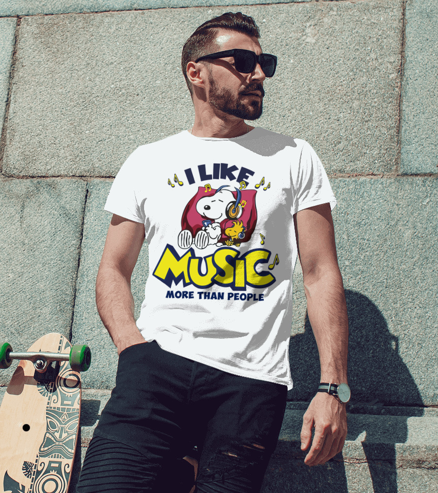 I Like Music More Than People Snoopy Listening With Headphones Peanuts Movie T-Shirt