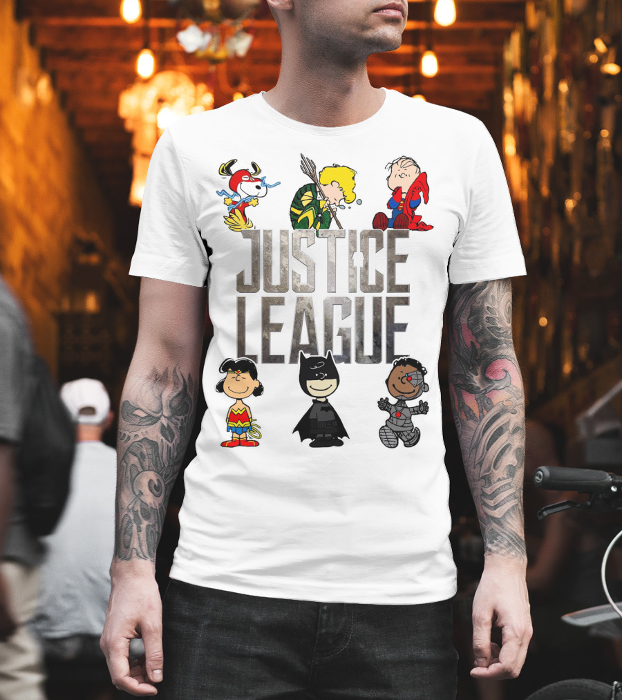Justice League Peanuts Characters Featuring Snoopy Linus And Friends T-Shirt