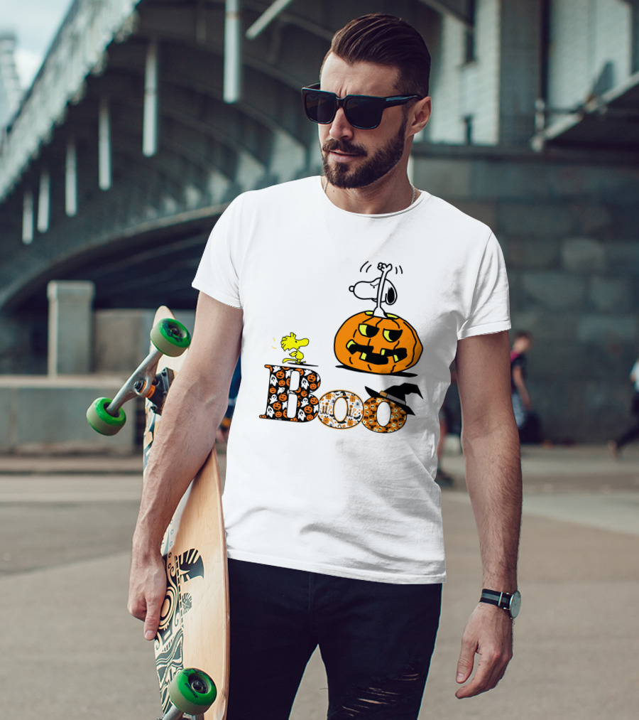 Pumpkin Boo Halloween Snoopy Woodstock The Peanuts Movie T-Shirt