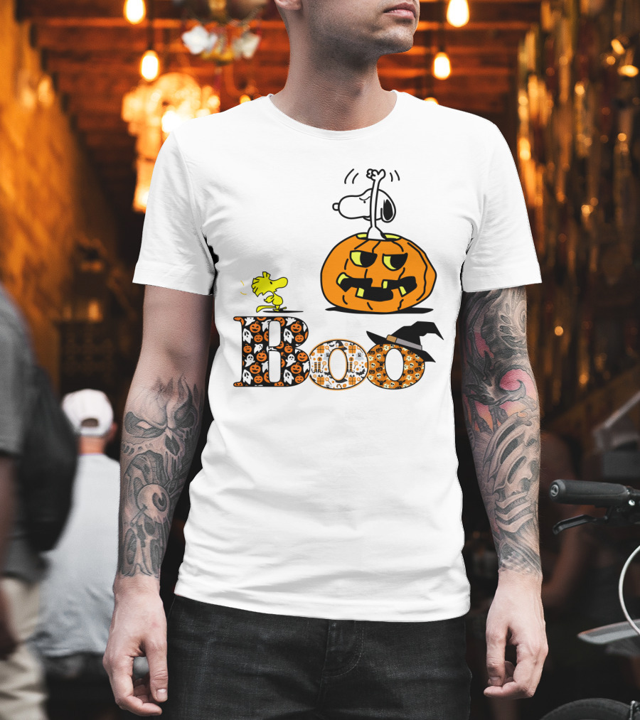 Pumpkin Boo Halloween Snoopy Woodstock The Peanuts Movie T-Shirt