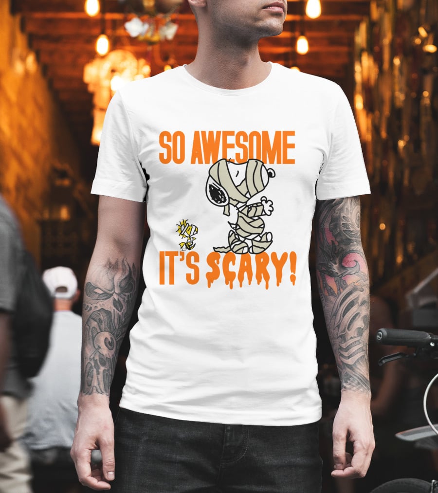So Awesome It's Scary Funny Halloween Snoopy Peanuts Mummy Woodstock T-Shirt