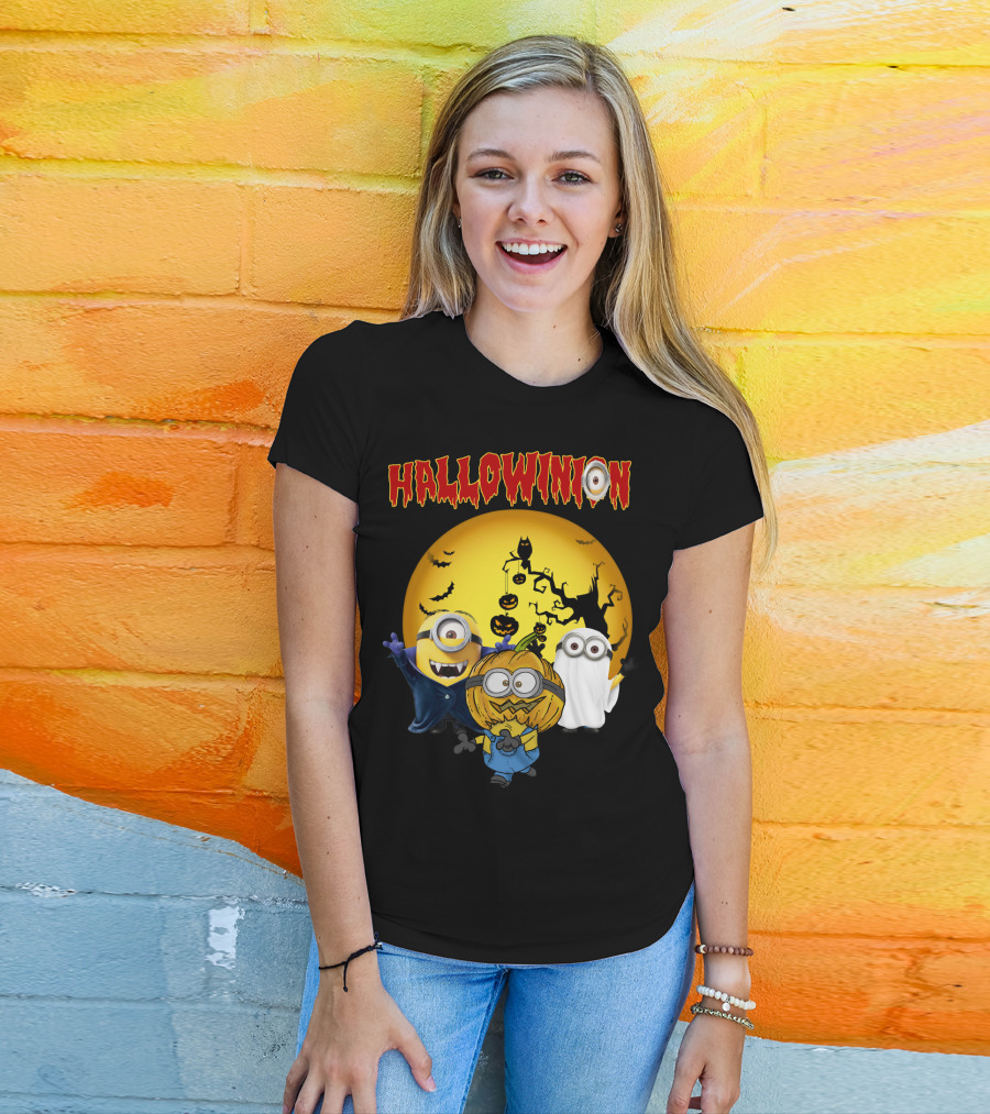 Hallowinion Halloween Minions Despicable Me Moon Bats Pumpkins Ghost Costume T-Shirt