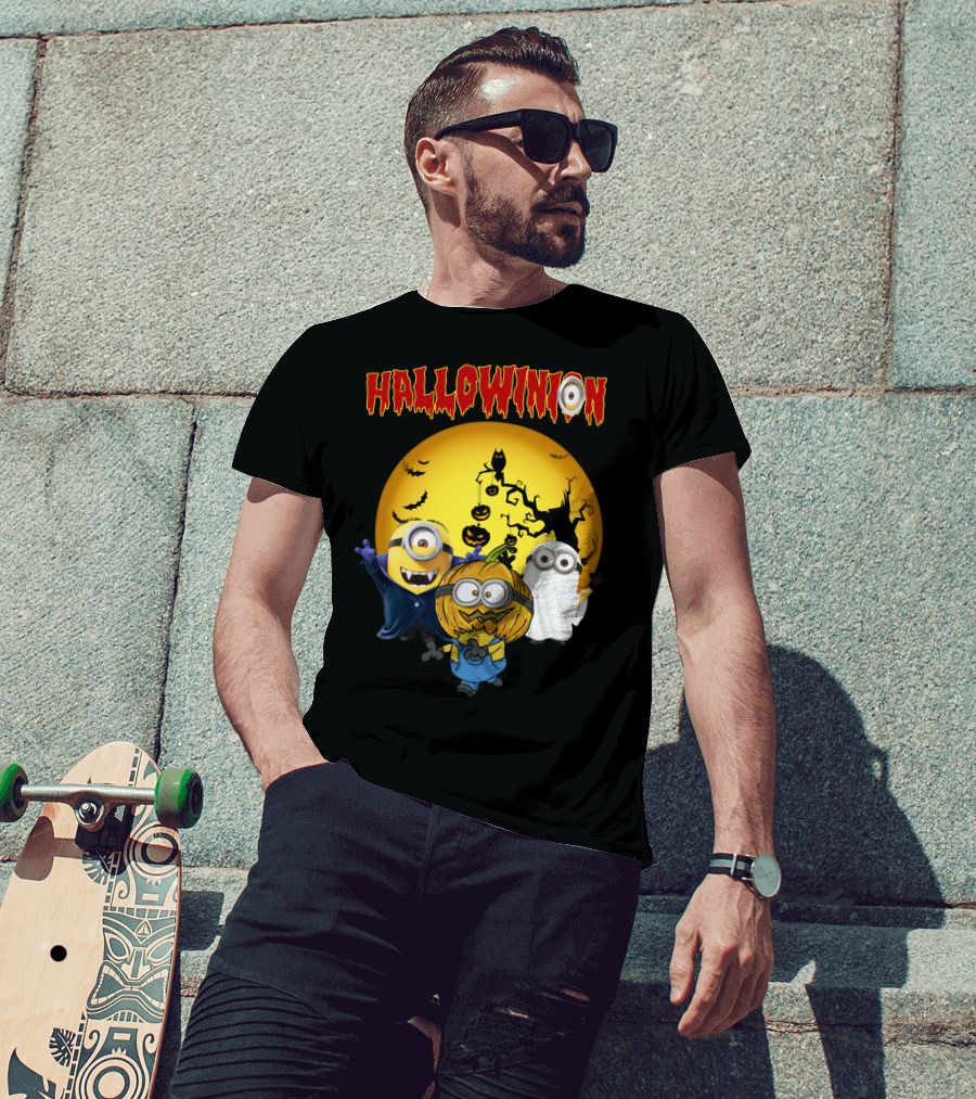 Hallowinion Halloween Minions Despicable Me Moon Bats Pumpkins Ghost Costume T-Shirt