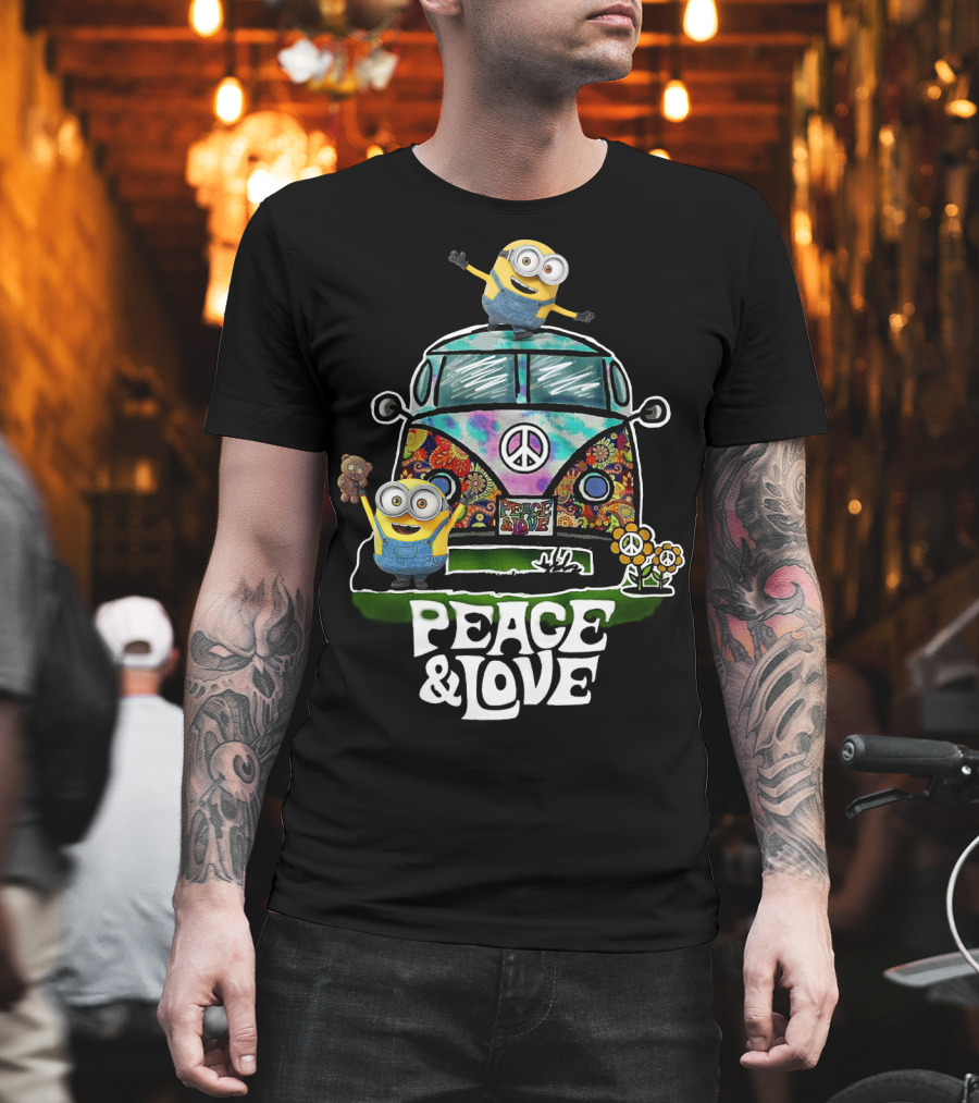Peace Love Hippie Car Sunflower Minions Despicable Me Peace And Love T-Shirt