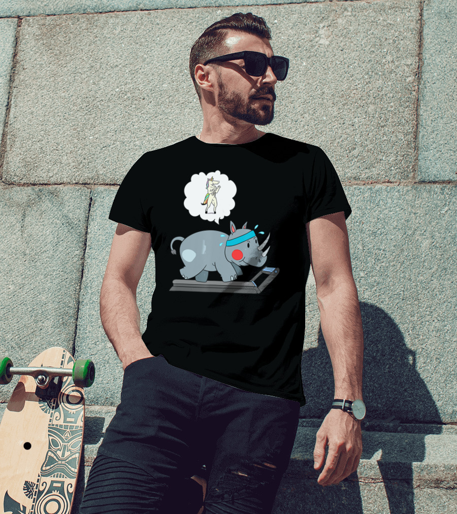 Rhino Running Cardio Unicorn Dream Funny Fitness T-Shirt