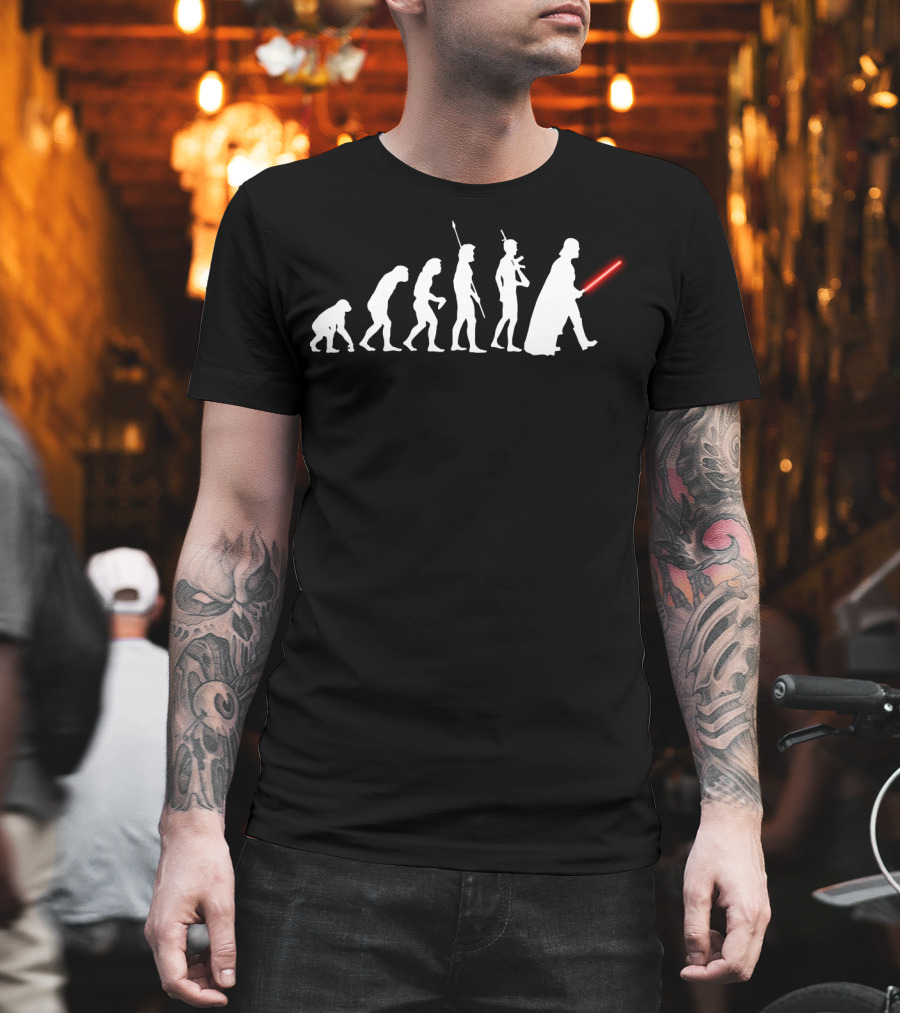 Evolution Of Darth Vader Star Wars Lightsaber And Human Evolution Icons T-Shirt