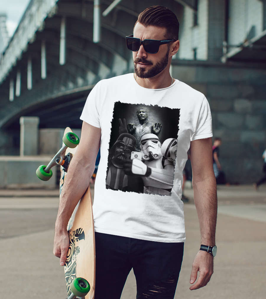 Selfie Together Darth Vader Stormtroopers Han Solo Frozen Star Wars T-Shirt