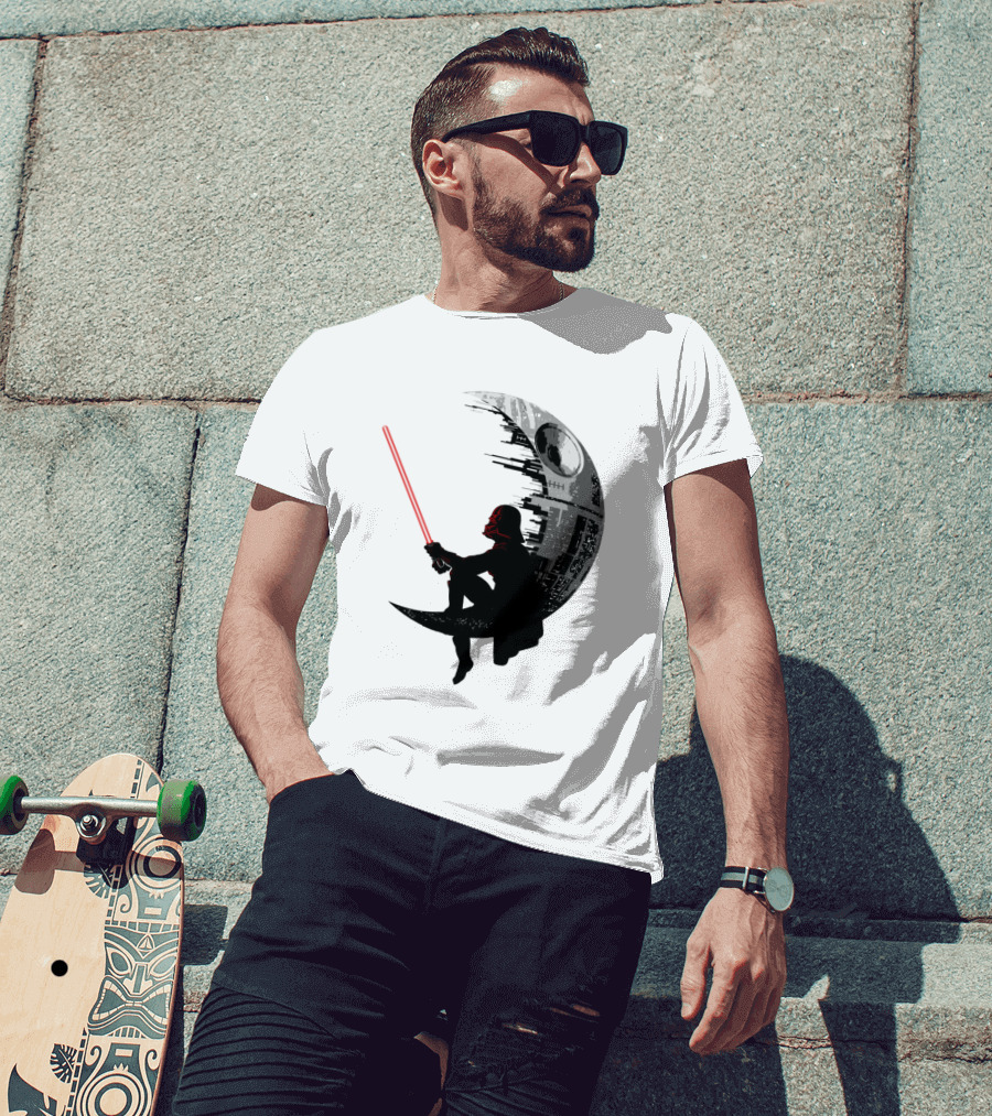 Sitting Darth Vader Death Star Moon Silhouette Star Wars T-Shirt