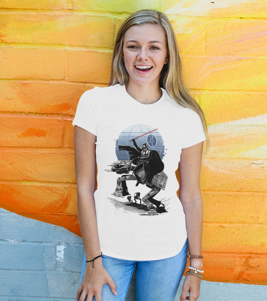 To The War Sumie Japanese Style Darth Vader On AT-AT Star Wars Death Star Background T-Shirt