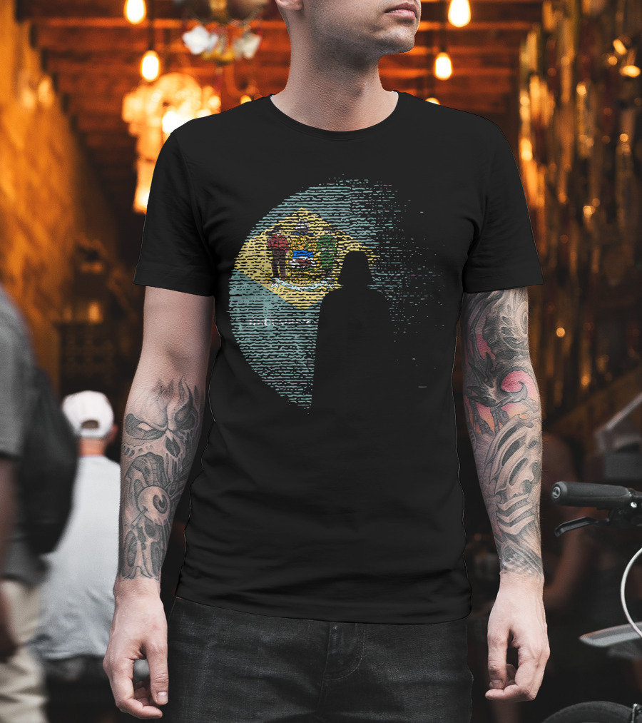 Vader Silhouette Over Delaware State Flag T-Shirt