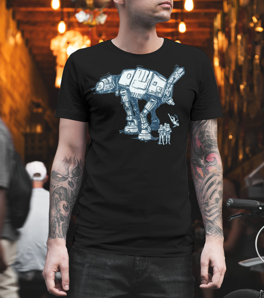 Funny AT AT Star Wars Droids With Stormtroopers And Imperial Walker T-Shirt