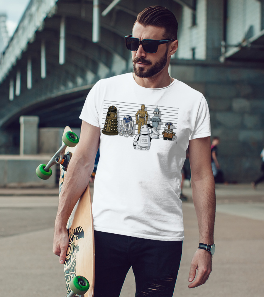 Not What You're Looking For Droids Star Wars Dalek R2D2 C3PO Bender Wall-E Robot Lineup T-Shirt