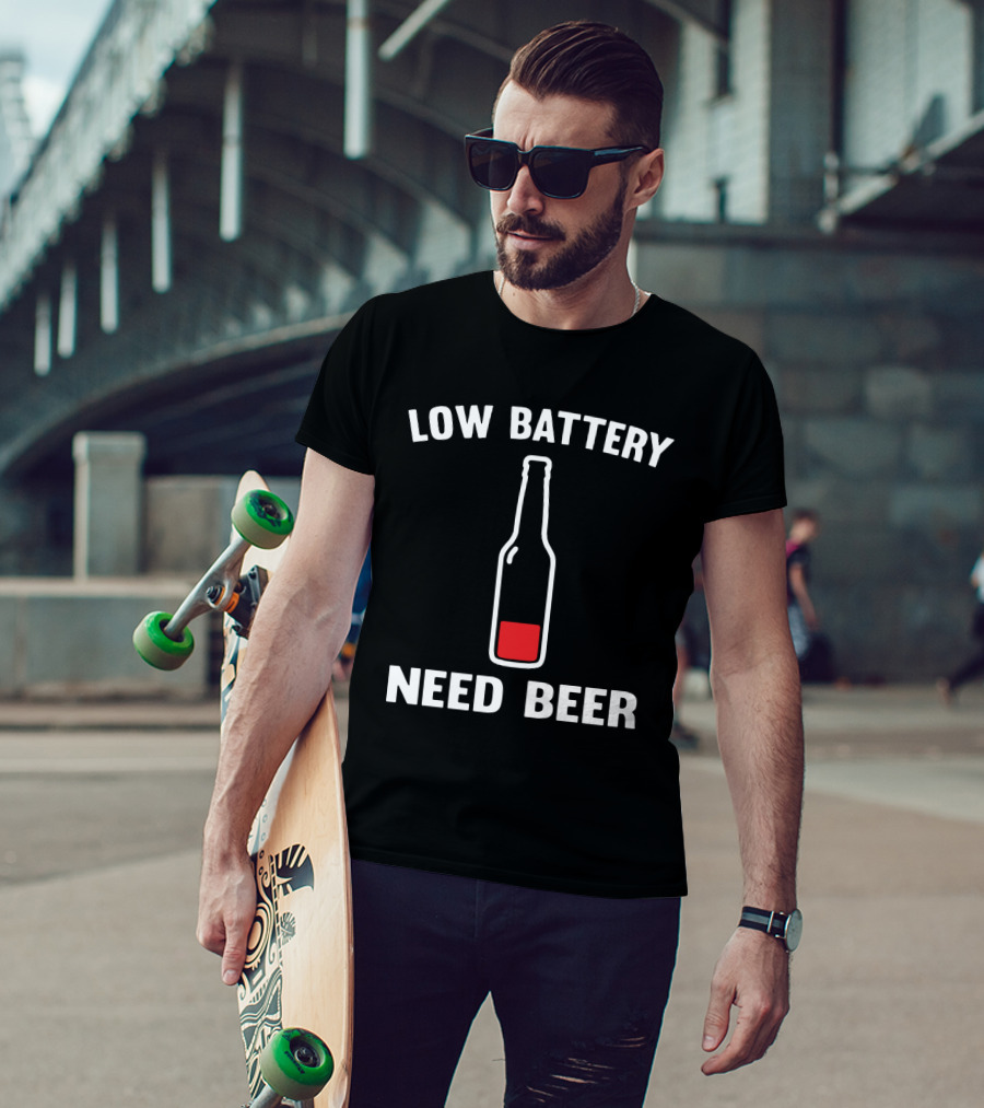 Low Battery Need Beer Funny For Beer Lovers Red Bottle T-Shirt