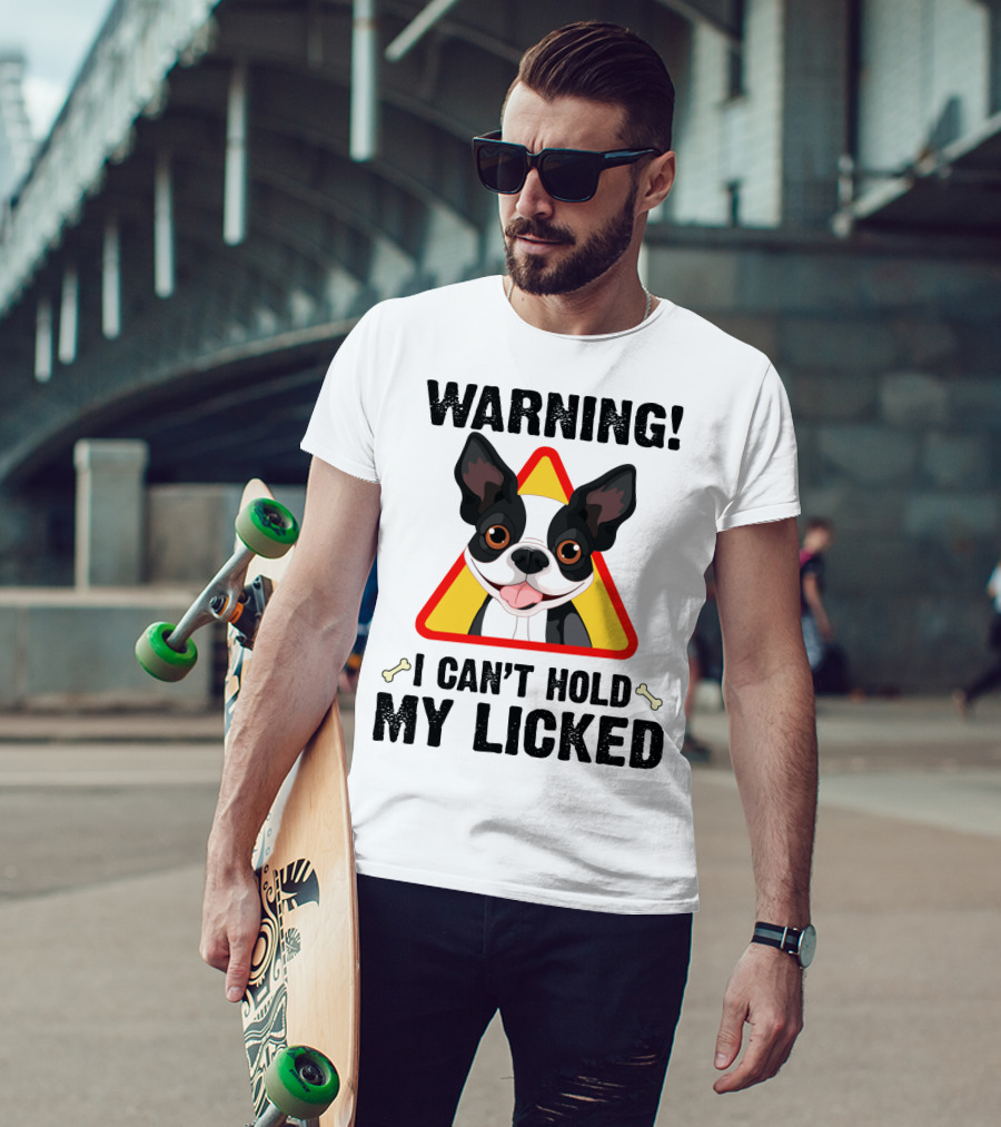 Warning I Can't Hold My Licked Cartoon Dog With Triangle And Bones T-Shirt