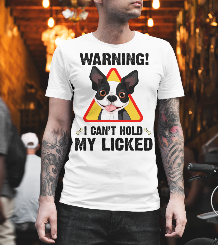 Warning I Can't Hold My Licked Cartoon Dog With Triangle And Bones T-Shirt