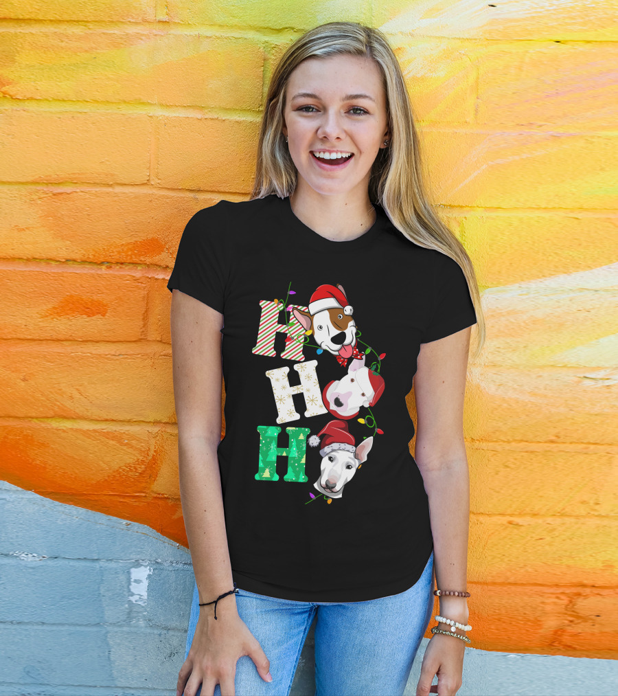 Ho Ho Ho Bullterrier Christmas Santa Hats T-Shirt