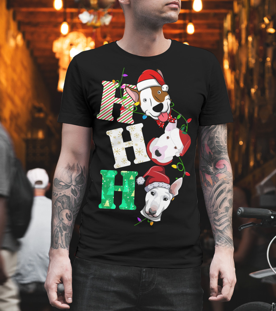 Ho Ho Ho Bullterrier Christmas Santa Hats T-Shirt