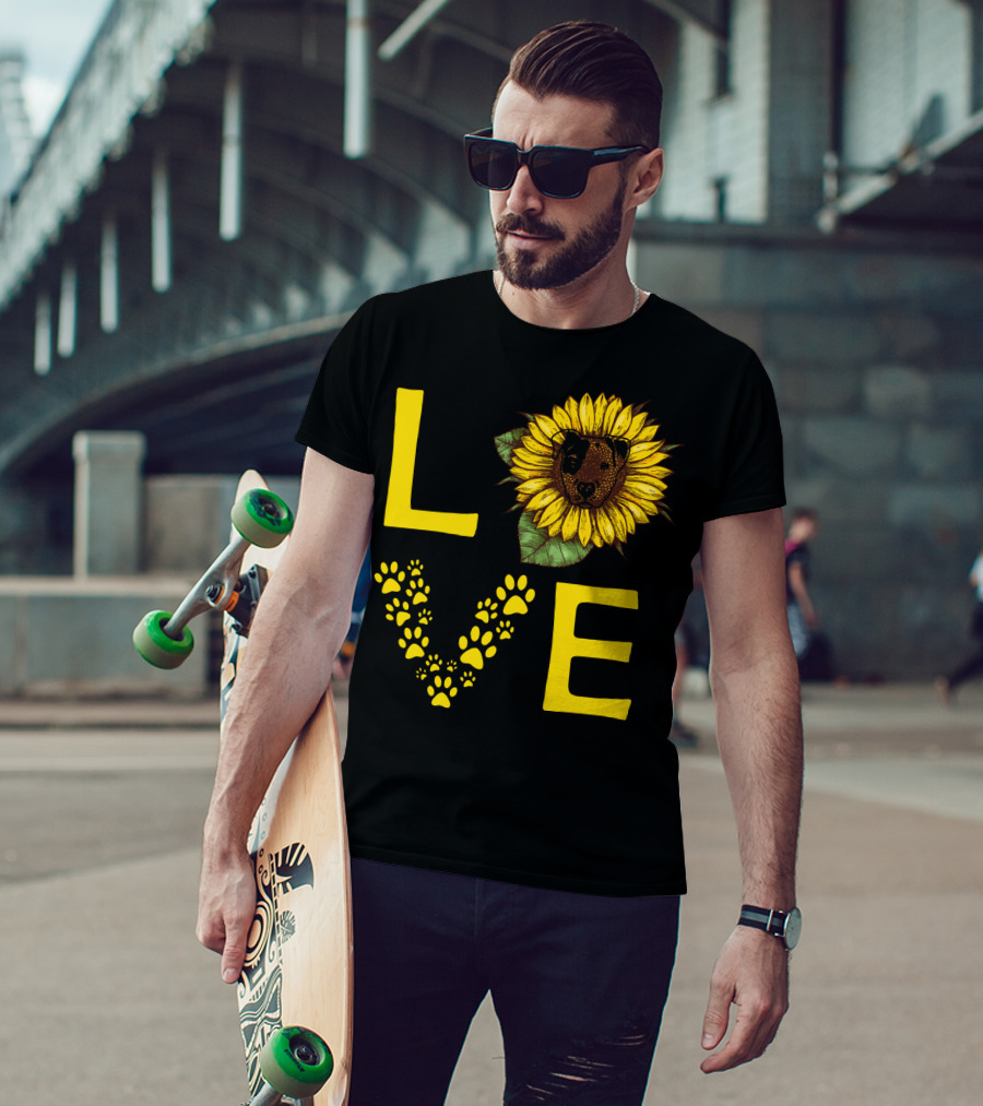 Love Bullterrier Sunflower Paw Prints T-Shirt