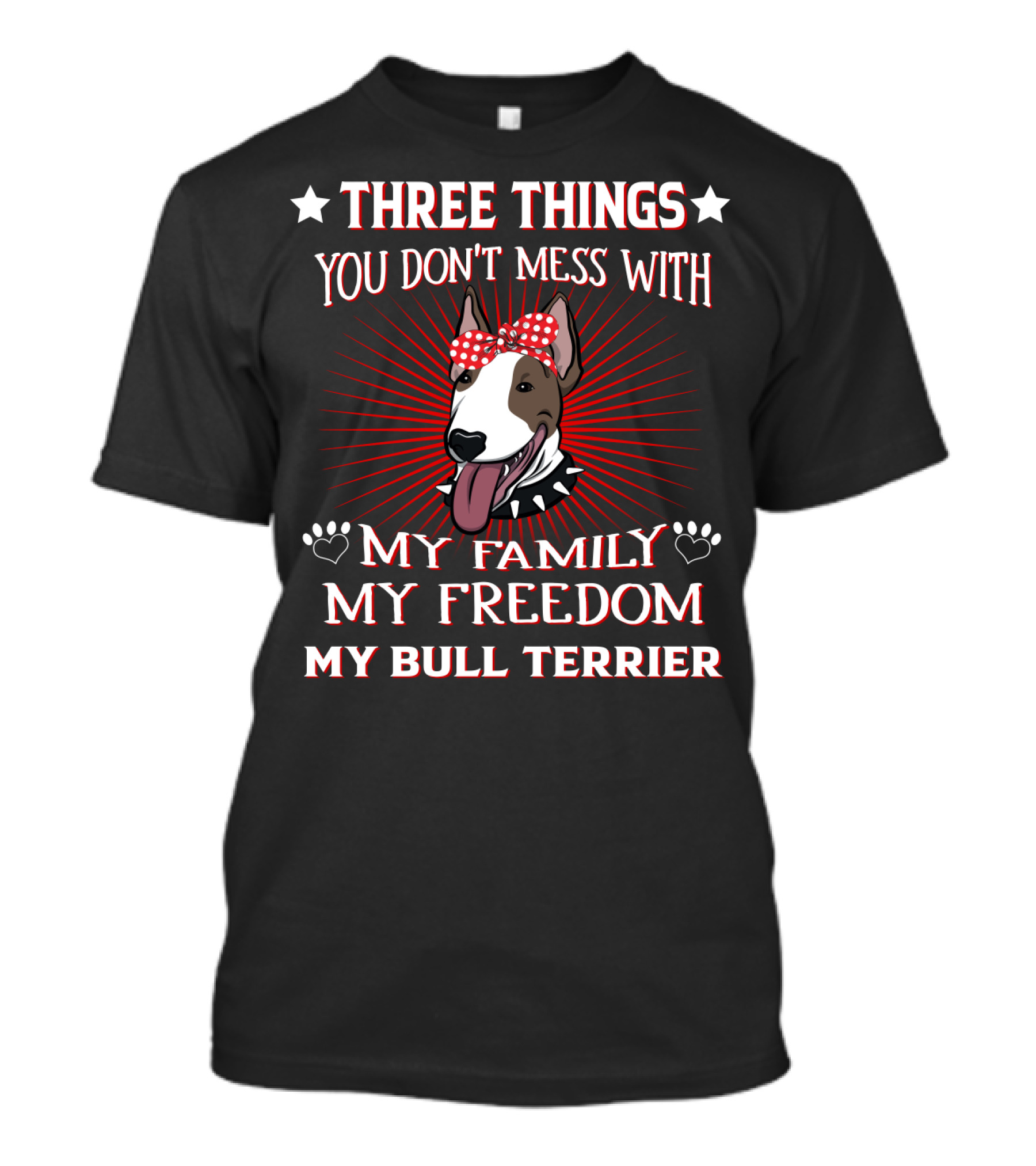 Three Things You Don't Mess With My Family My Freedom My Bull Terrier T-Shirt