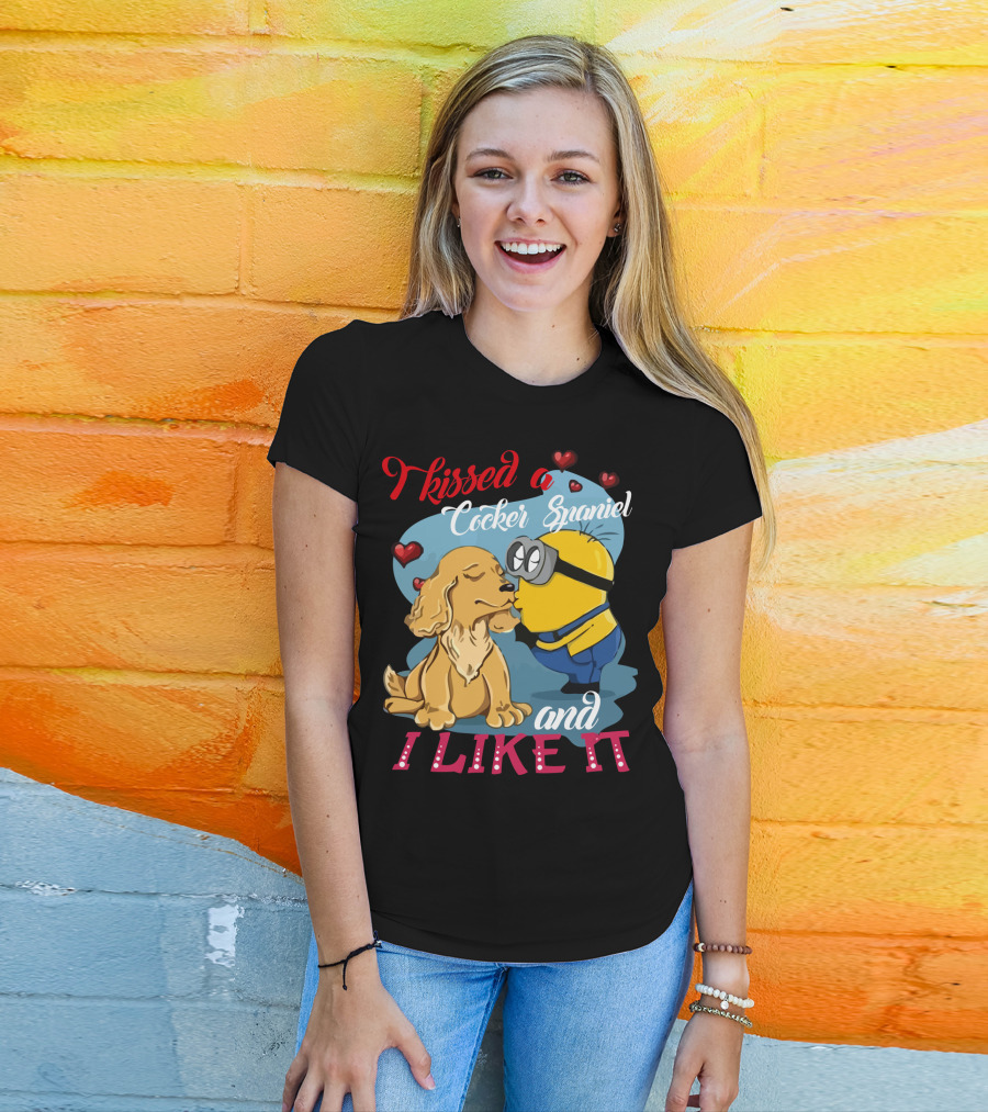 Kissed A Cocker Spaniel And I Like It Cute Minion With Hearts T-Shirt