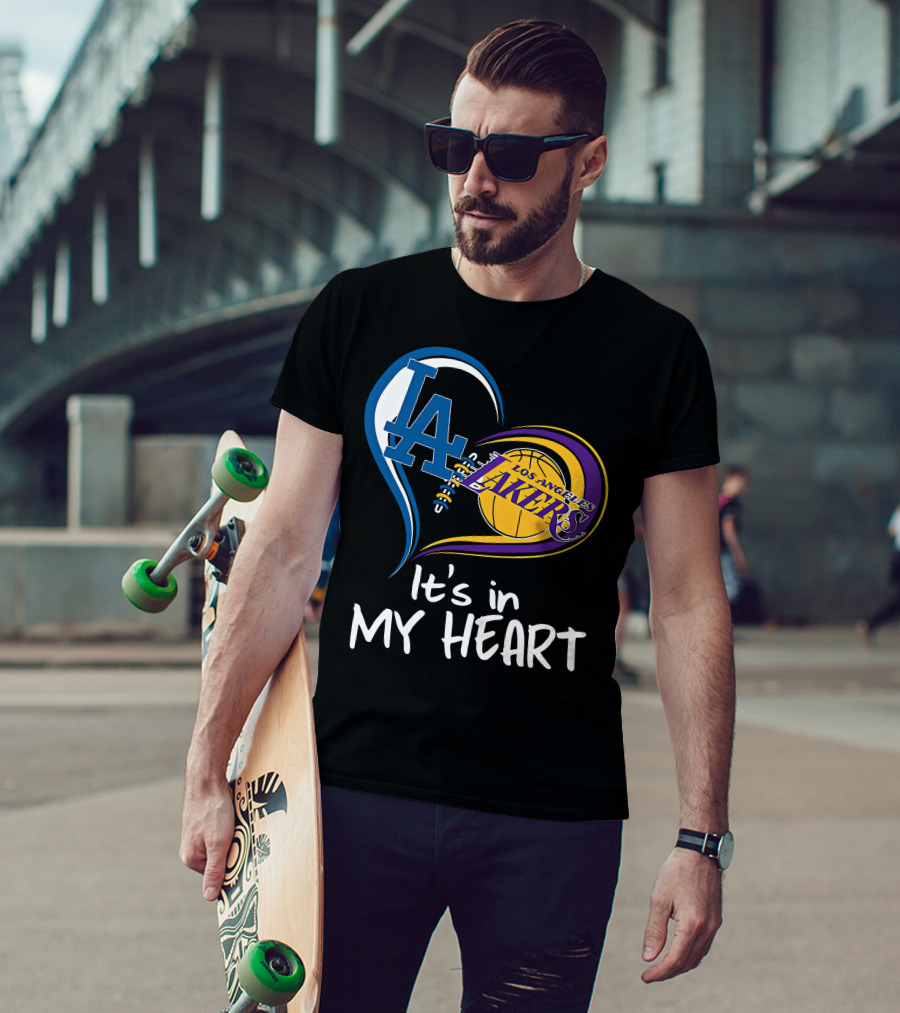 Los Angeles Dodgers LA Heart Los Angeles Lakers It's In My Heart T-Shirt