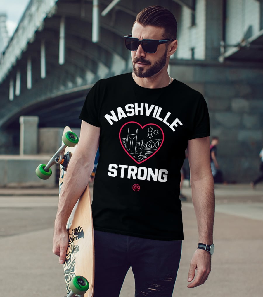 Nashville Strong Heart Cityscape With Stars And 615 T-Shirt