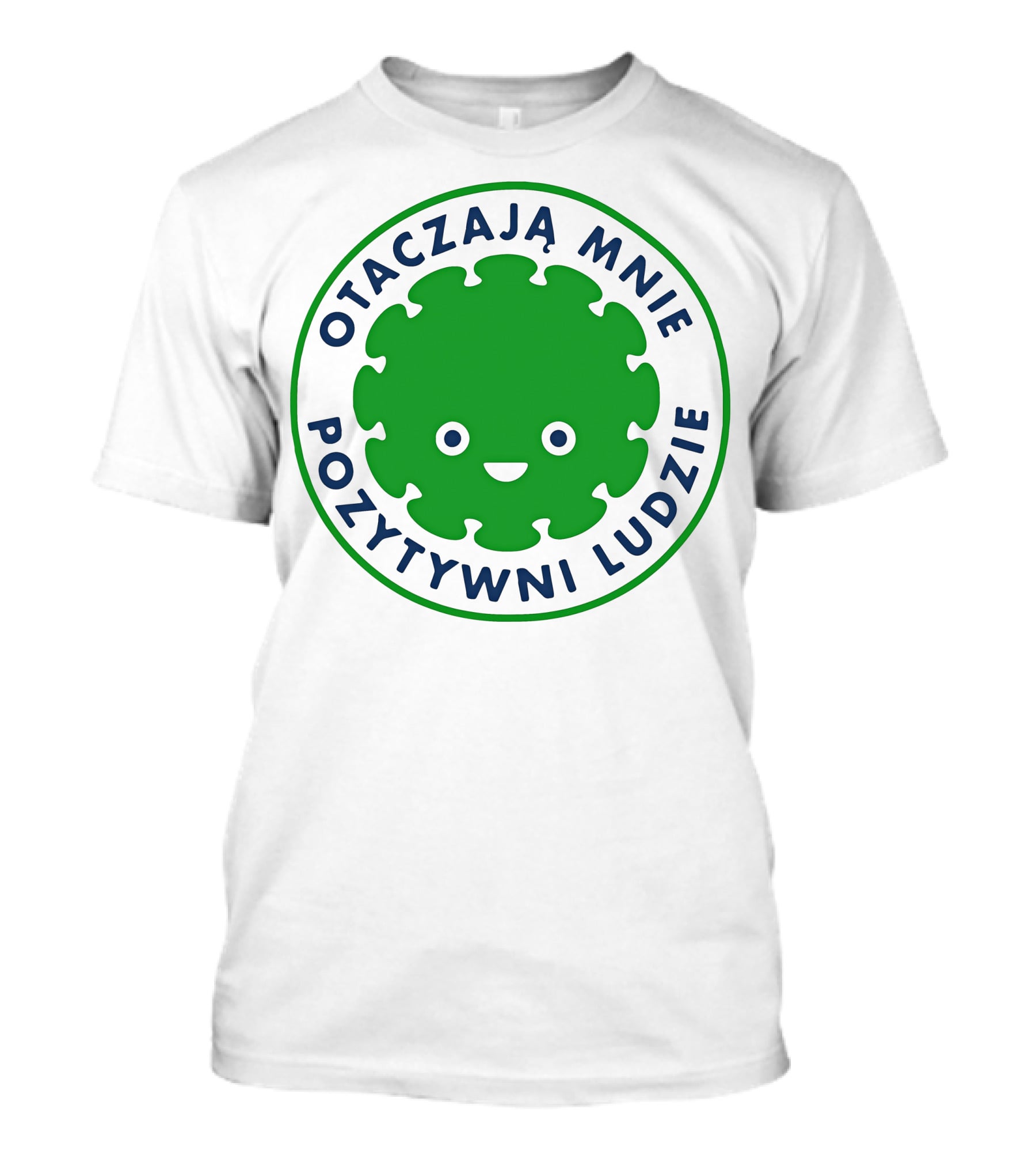 Otaczają Mnie Pozytywni Ludzie Green Smiley Puzzle Face T-Shirt