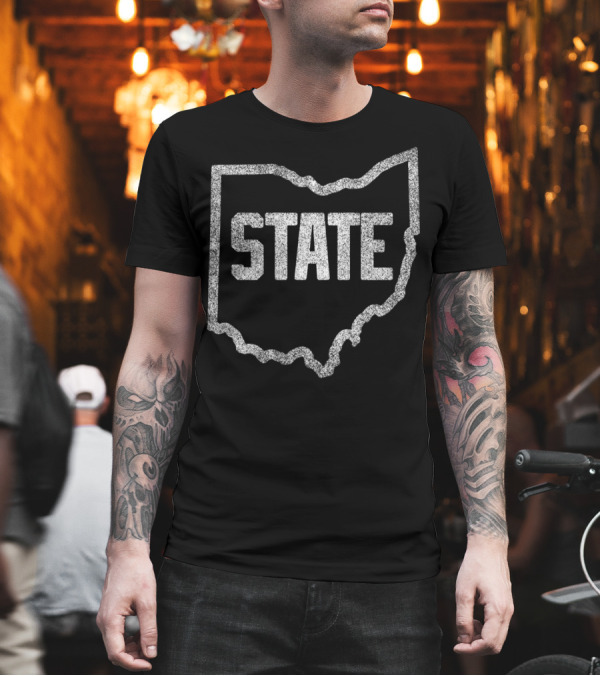 Distressed Ohio State Outline Sports Fan T-Shirt Distressed Ohio State Outline Sports Fan T-Shirt